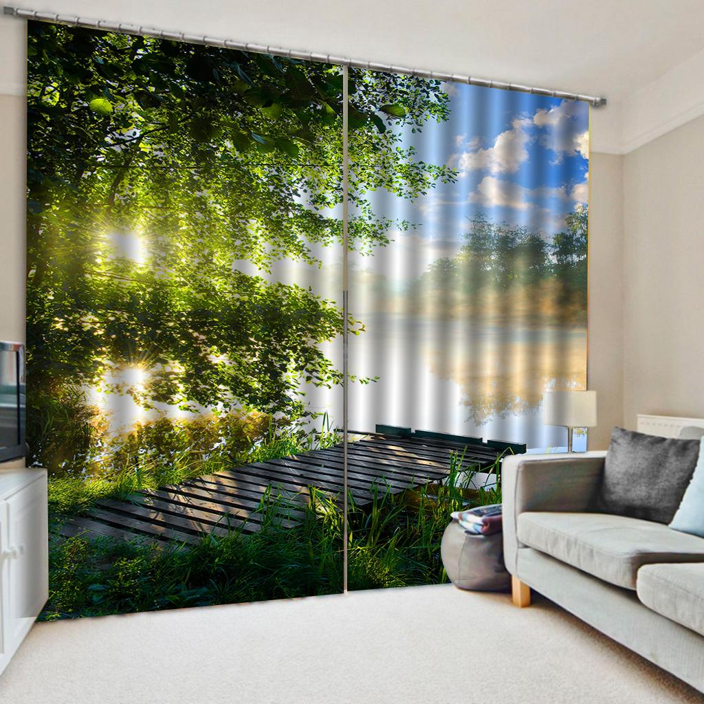 Krajobraz natury Morze Ogród Drzewo Elegancki nadruk Zacieniające Zasłony okienne dla dzieci Salon Sypialnia Łazienka Drzwi 2 sztuki Tanie