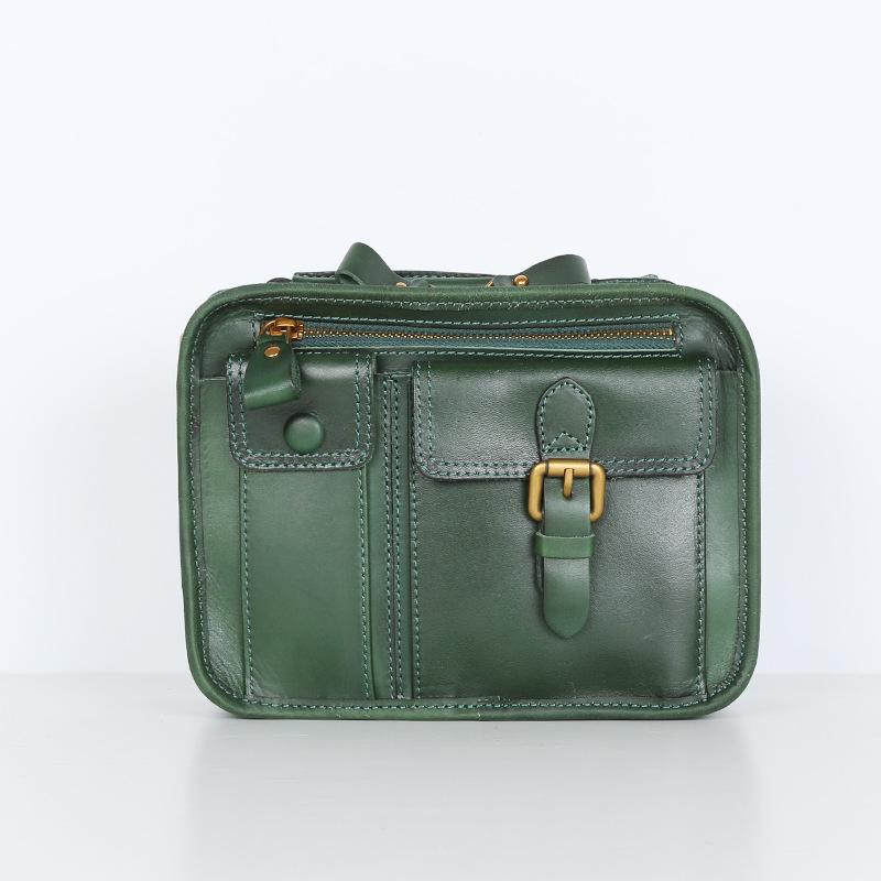 

Винтажная сумка через плечо из кожи растительного дубления + художественная ручная сумка через плечо + верхняя часть из коровьей кожи растительного дубления, маленькая квадратная сумка 23x8.5x16cm зелёный
