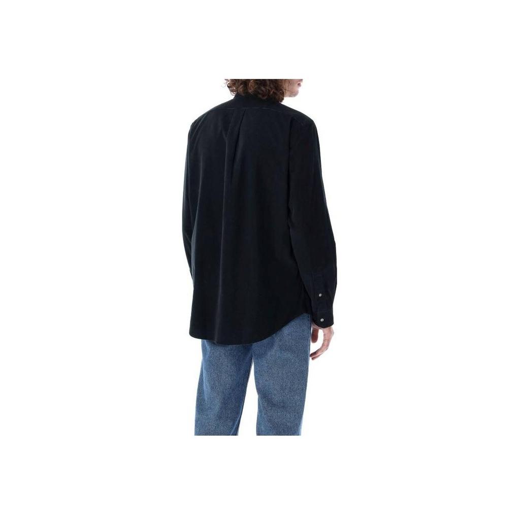 Polo Ralph Lauren FW22 Solid Logo Polo Long Sleeve Shirt Men Shirts Black 710853123V-003