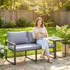 3-Piece Balcony Furniture Set 2 Armchairs with Table Removable Seat & Back Cushions Breathable Cover Grey