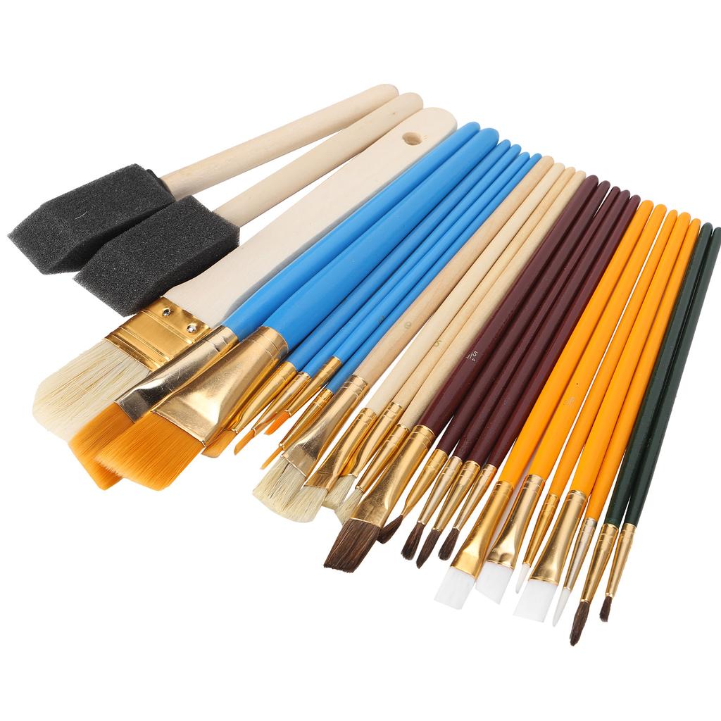 25pcs Paint Brush Set Oil Watercolor Acrylic Painting Brush Wood Handle Drawing Brush Kit