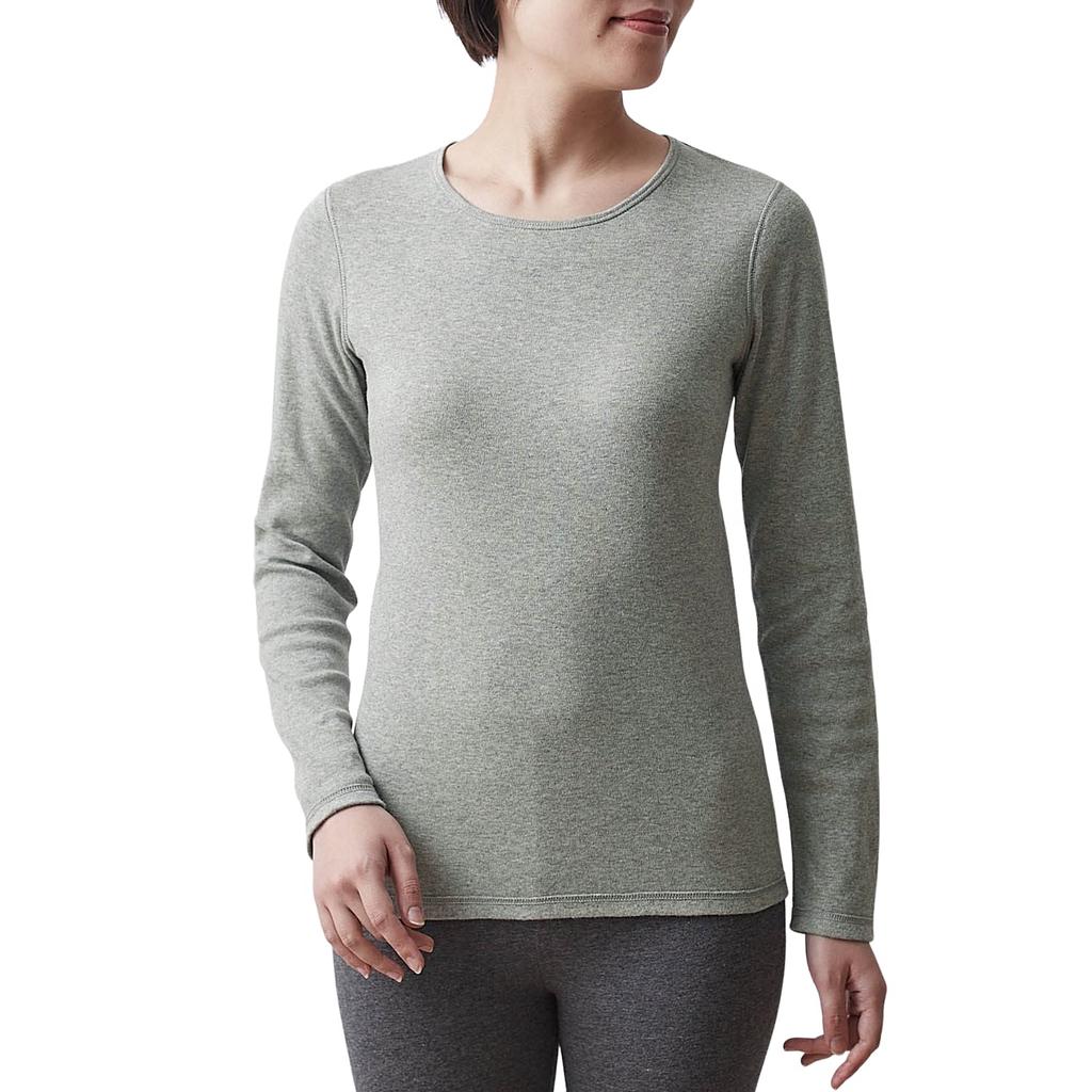 Belle Maison Long Sleeve Cotton Crew Neck Warm Inner Heather Size L Women's Shirt, Hotcot, Gray,