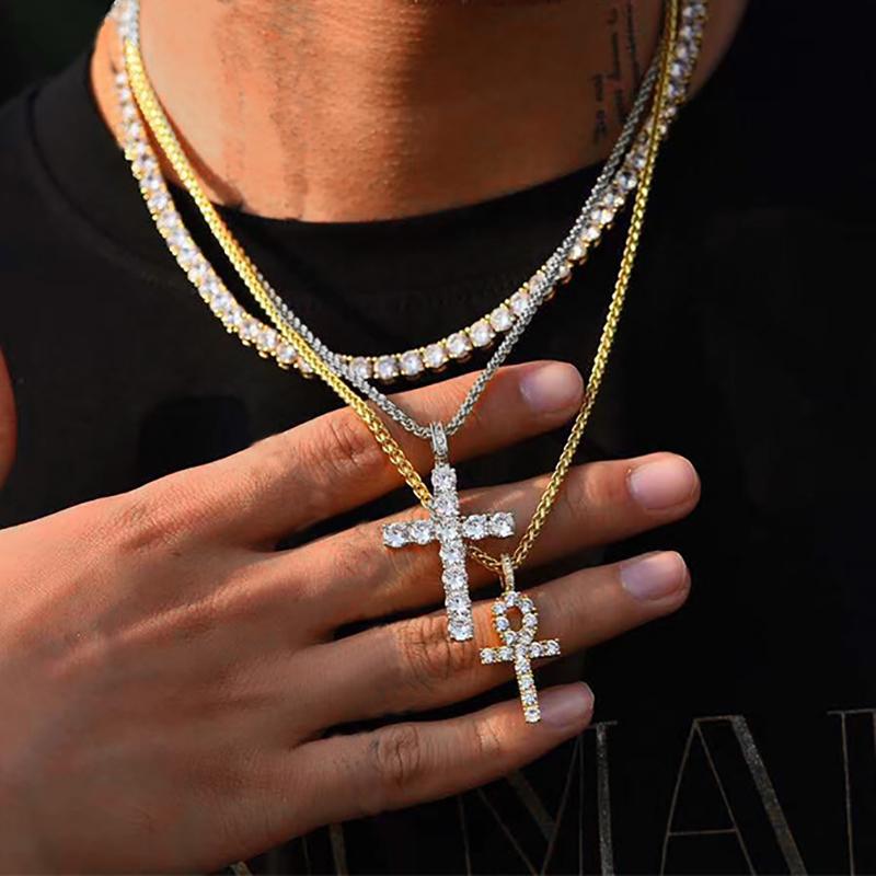 Hiphop Cross Pendant Necklace For Women Jewelry Female Statement Men Iced Out Chain Gold Color Homme Jewellery HP003