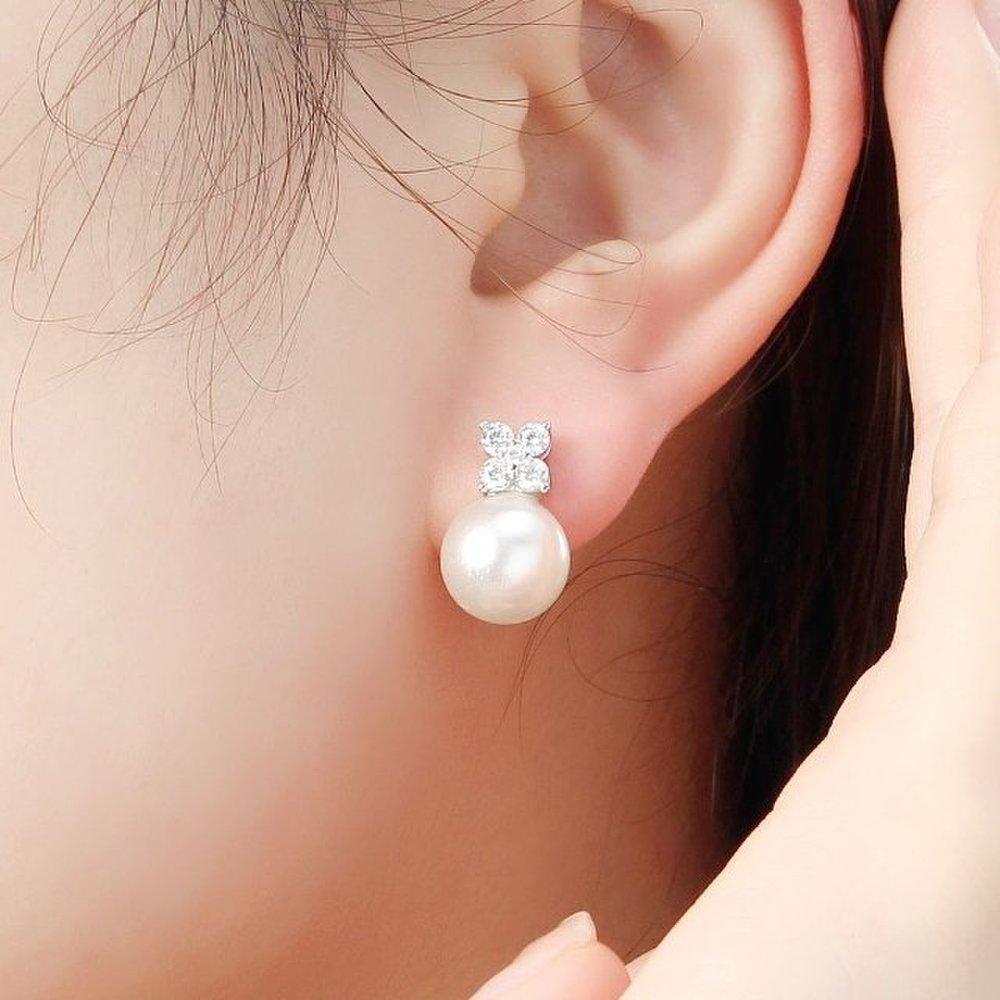 Platinum-Plated Silver Pearl Cubic Zirconia Earrings for Women's Daily Bold Earrings (Wfix7Af)