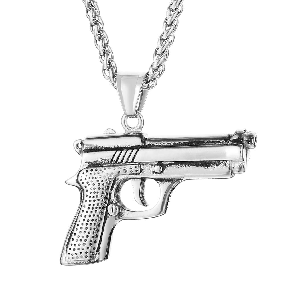 Stainless Steel Gun Charm Pendant Necklace for Men Women Chunky Power Jewelry 60cm Silver/Gold Color Metal Accessories