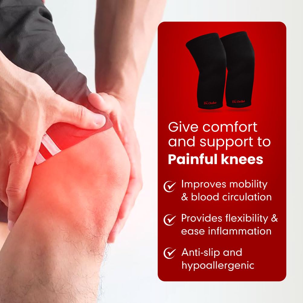 Dr.Ortho Cotton Knee Cap(2 Pairs, Black, Universal Size)-Knee Cap For Men & Women Knee Support, Gym, Sports, Basketball, Cycling, Exercise, Worko