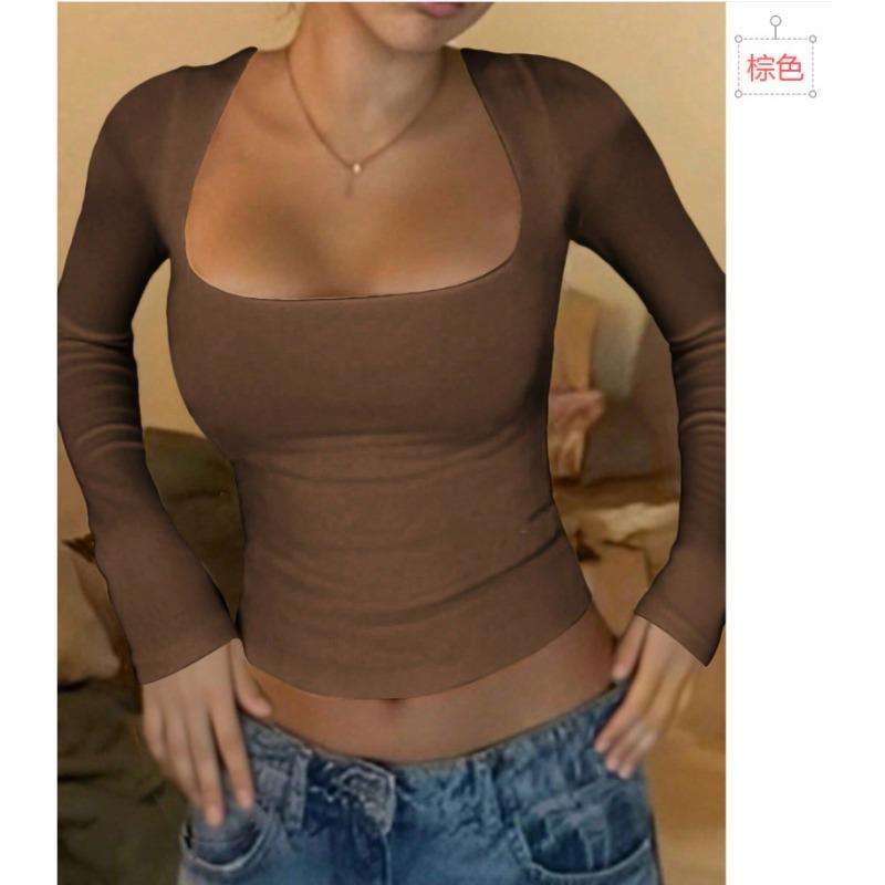 T-shirt à manches longues de couleur unie style Y2k pour femme