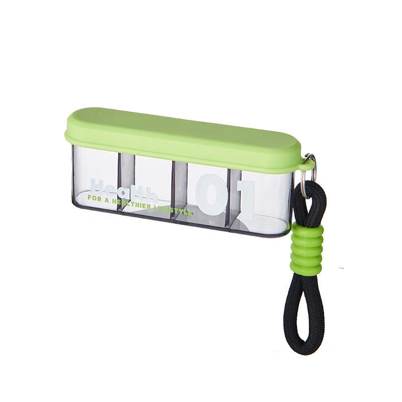 

Mini 4-Grid Travel Pill Box With Lanyard Sealed Moisture-Proof Pill Organizer For Vitamins & Medication зелений