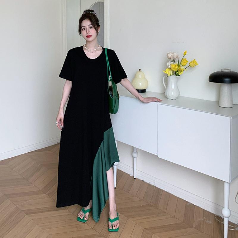 

Летнее женское платье, свободное платье больших размеров, повседневное лоскутное платье с нерегулярным подолом, U-образным вырезом и коротким рукавом, платья 3XL чёрный