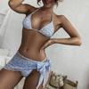 Fashion Women's Sexy Short Skirt Three Piece Mesh Swimwear Bikini Set
