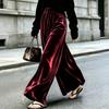 Women's Velvet Wide Leg Pants High Waist Loose Fit Flowy Long Trousers for Casual Wear