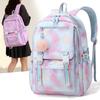Kawaii Farbverlauf Sternenmuster Rucksack für Mädchen Schultasche mit Plüsch-Bommel Teenager Schüler Lässiger Tagesrucksack Reise Rucksack