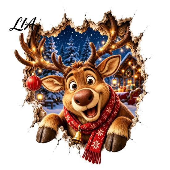 Festive Home Decoration Christmas Break-In 3D Wall Decal, Santa Claus/Deer/Snowman/Elf/Dog/Nutcracker/Gingerbread Man Patterns Window Glass