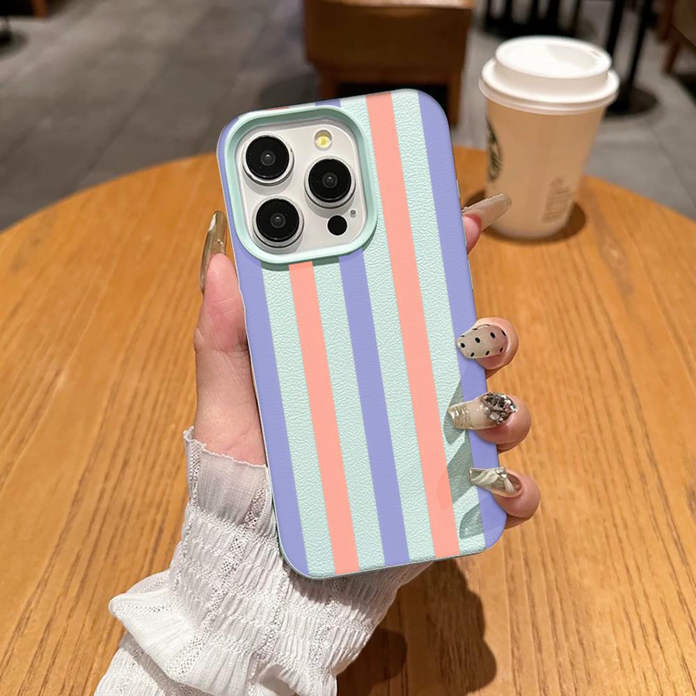 Fashion Two Tone Stripe Phone Case For Iphone 17 Air 16 16e 15 14 11 13 12 Pro Max Aesthetic Shockproof Leather Vintage Cover