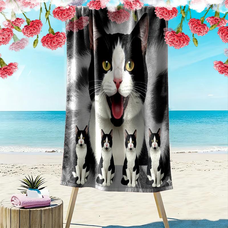 Cow Cat Siamese Print Beach Towel, Large Soft Quick Dry Towel for Beach Camping Swimming