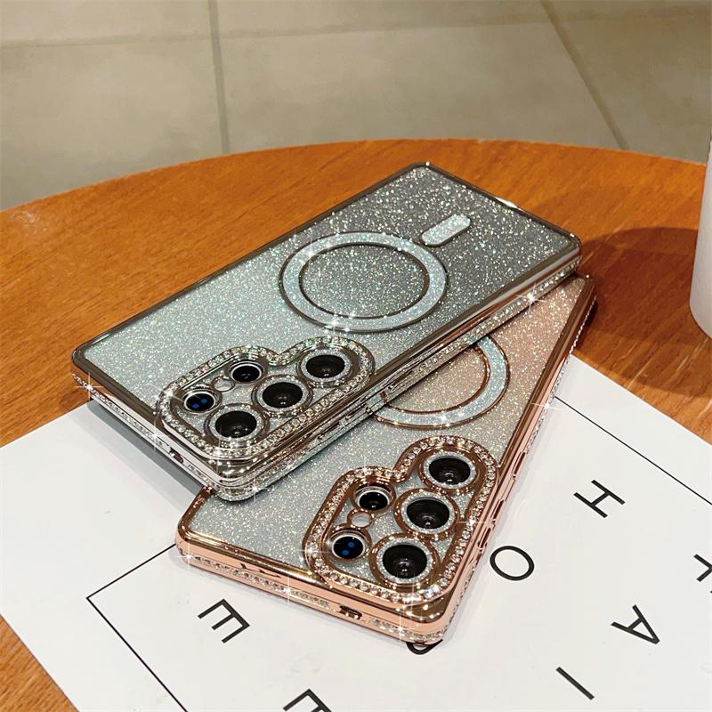 Glitter Magnetic Bling Diamond Cover for Samsung Galaxy S25 Ultra S24 FE A56 A36 A26 A16 A55 A35 A25 A15 A54 Case iPhone 16 15 Plus 14 13 Pro Max Case