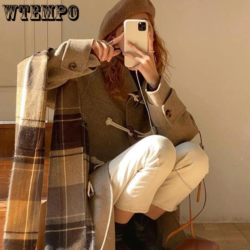 Frauen College-Stil Japanischen Schöne Wollmantel Ox Horn Schnalle Student JK Langen Mantel Kamel Herbst Winter Feste Jacke