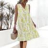 Plus Size V Neck Sleeveless Dress Ink Mountain Stream Print For Water Town Sightseeing