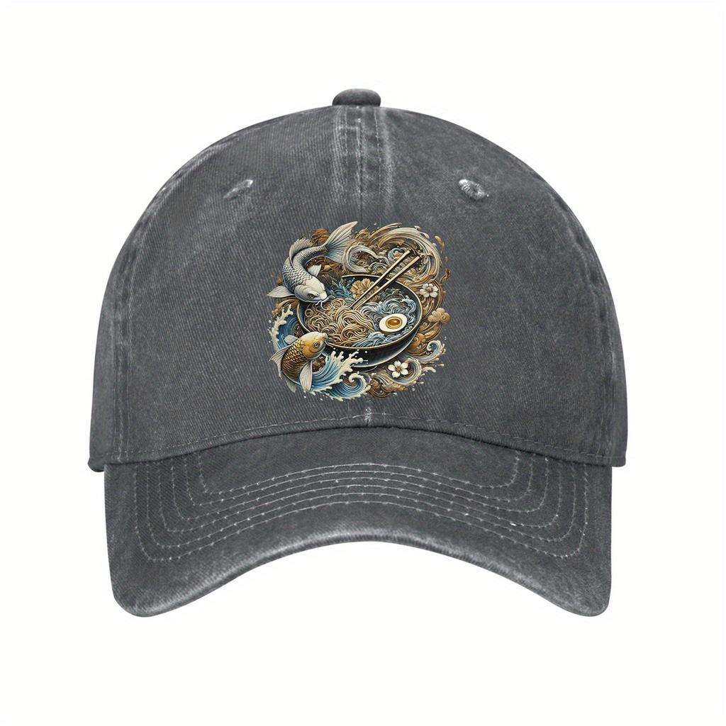 Ramen Koi Fish Baseball Cap Cotton Adjustable Dad Hat Casual Unisex Sun Protection Cap