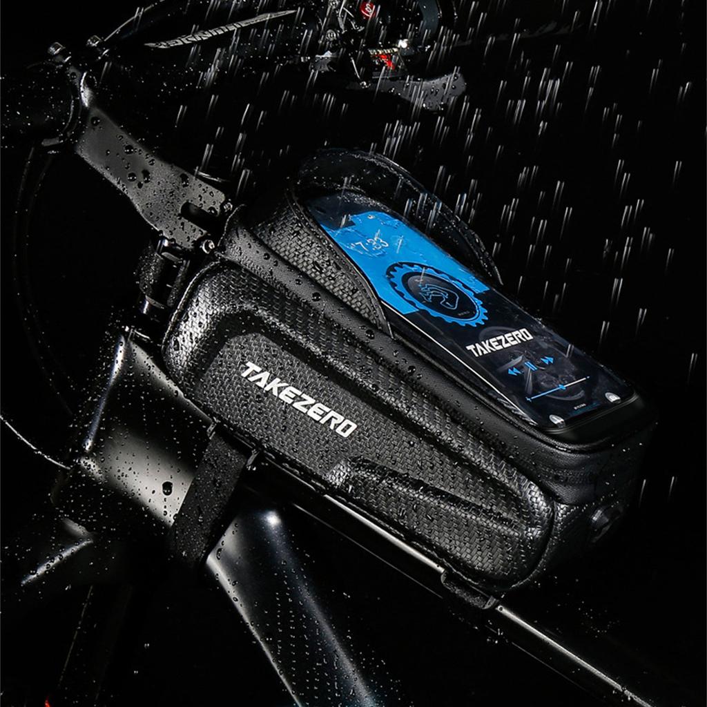 Bike Top Tube Bag with EVA Hard Shell Waterproof Front Frame Mount with Clear Window for Phone Storage Compatible with Most Bicycle Models