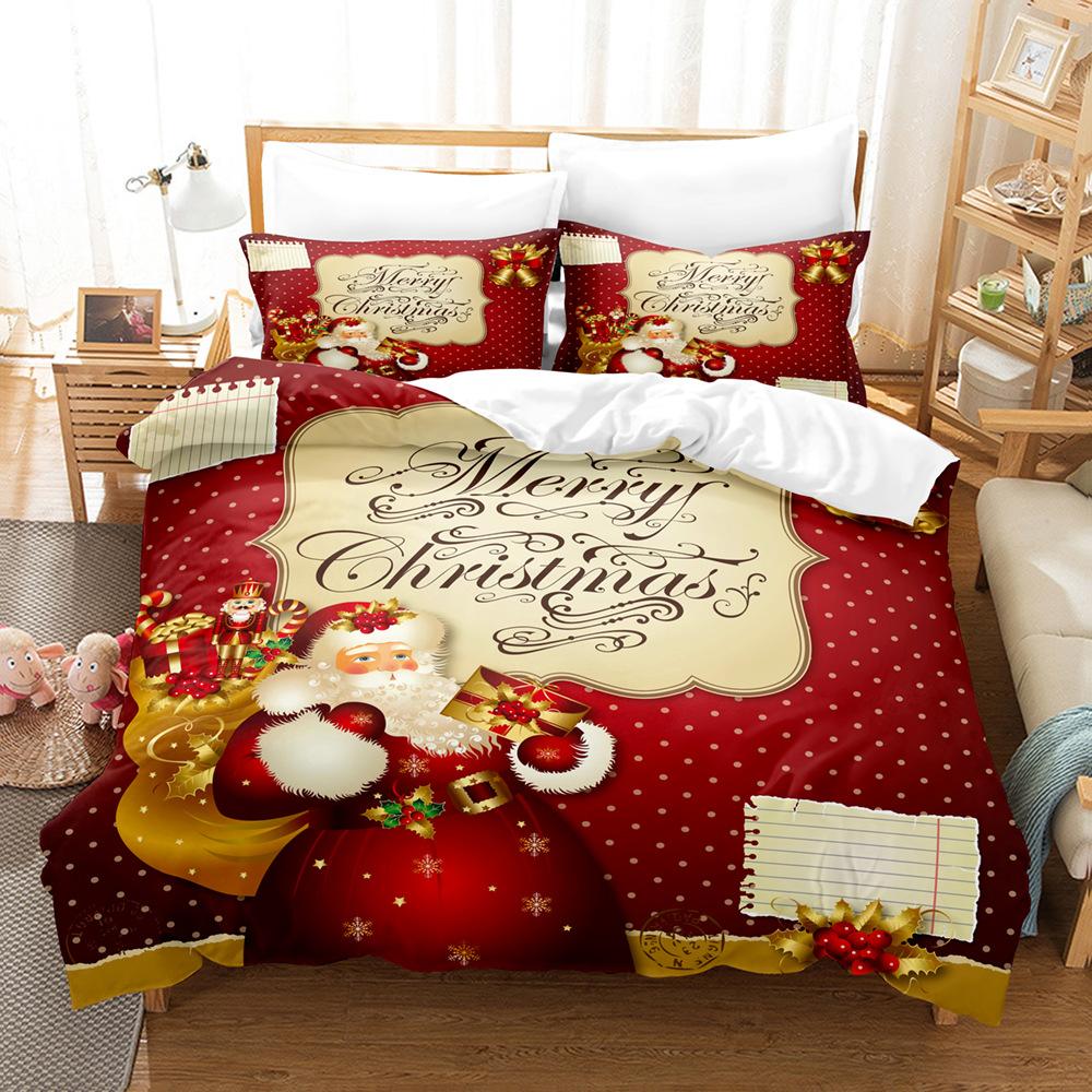 Santa Claus Bedding Christmas Bedroom Down Duvet Cover and Pillowcase 2/3pc Single Double Bed 3D Printed Duvet Cover Set Gift