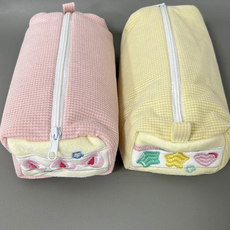 Strawberry Pencil Case Large Compartment Corduroy Pencil Pouches Portable Cosmetic Bag For Student School Supplies