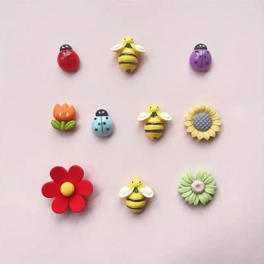 10pcs Adorable 3D Refrigerator Magnets Flower Insect Resin Fridge Magnets Home Decoration Cartoon Magnetic Sticker Kitchen