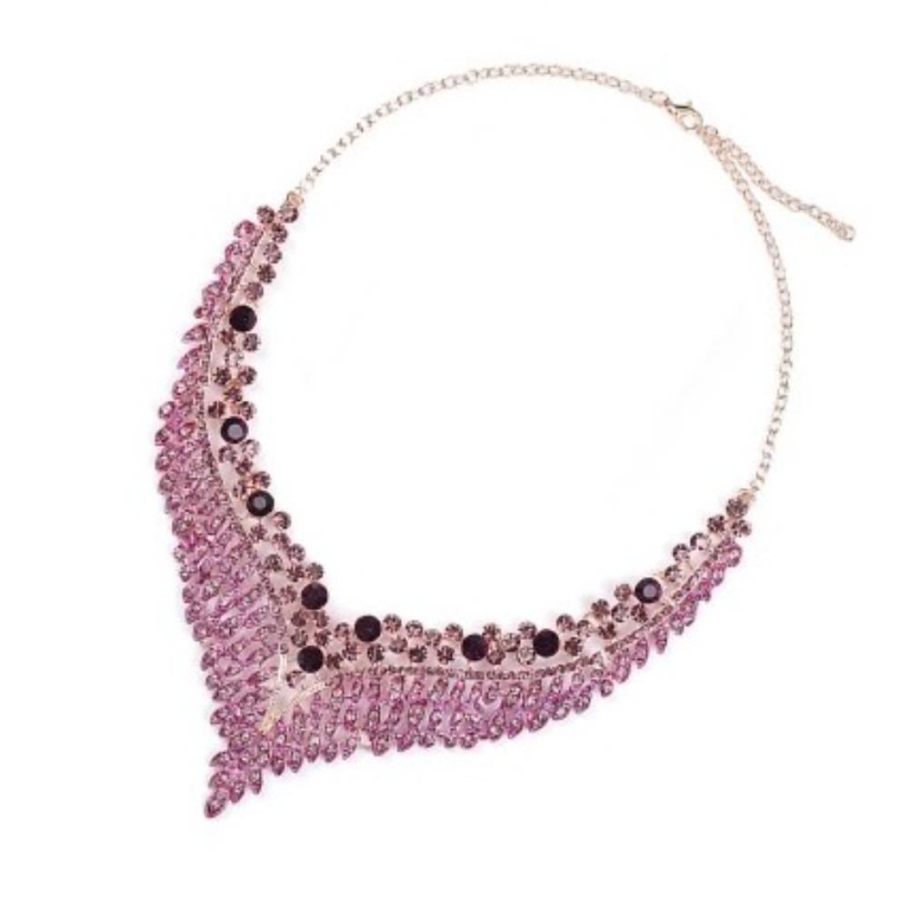 3Pcs Purple Necklace Earring Set Luxury Crystal Jewelry Set Fashion Stud Earrings Choker Set  Women