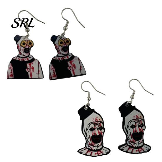Vintage Style Horror Earrings 1 Pair Halloween Theme Dangle Drop for Women, Scary Blood Clown Acrylic Earrings, Creative Punk Jewelry Costume,