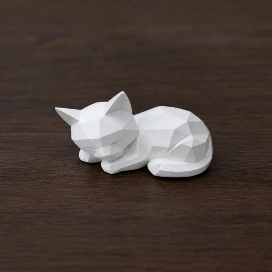 Geometric Sleeping Cat Figurine, 3D Printed Minimalist Cat Statue, Abstract Animal Sculpture for Desk Shelf Home Office Decor