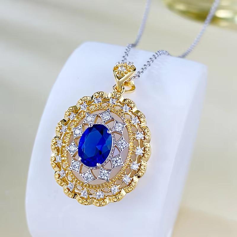 2023 New 5A Zircon Italian Craft Palace Style Sapphire Necklace Pendant for Women and Women's Jewelry