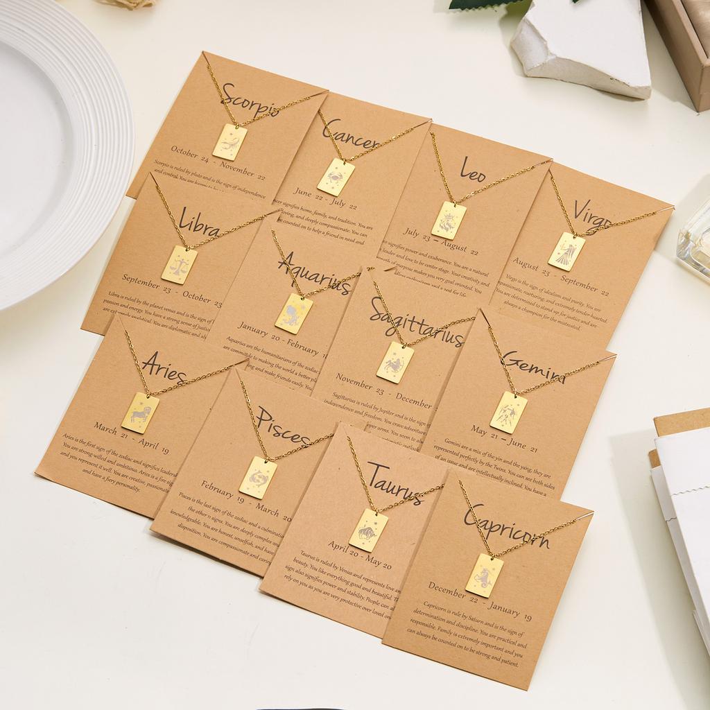Twelve Constellations Birthday Flower Necklace Female Stainless Steel Square Pendant Clavicle Chain Makeup