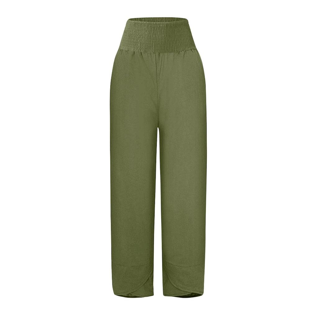Pantaloni Casual da Donna Larghi alla Moda con Tasche, Colore Unito, Vita Elastica, Vestibilità Rilassata