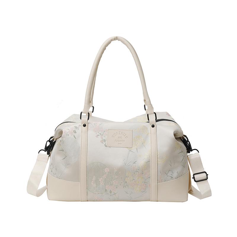 Bolso de mano para viaje de ocio Guofeng para mujer, gran capacidad, estilo chino nuevo, con estampado de flores oscuras, bolso de hombro para equipaje, bolsa de almacenamiento portátil para salir