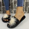 Fashion Light Open Toe Cotton Slippers for Women Elegant Pearls Detor Indoor Cotton Slippers Woman Soft Faux Fur Flats Plush Slides Lady