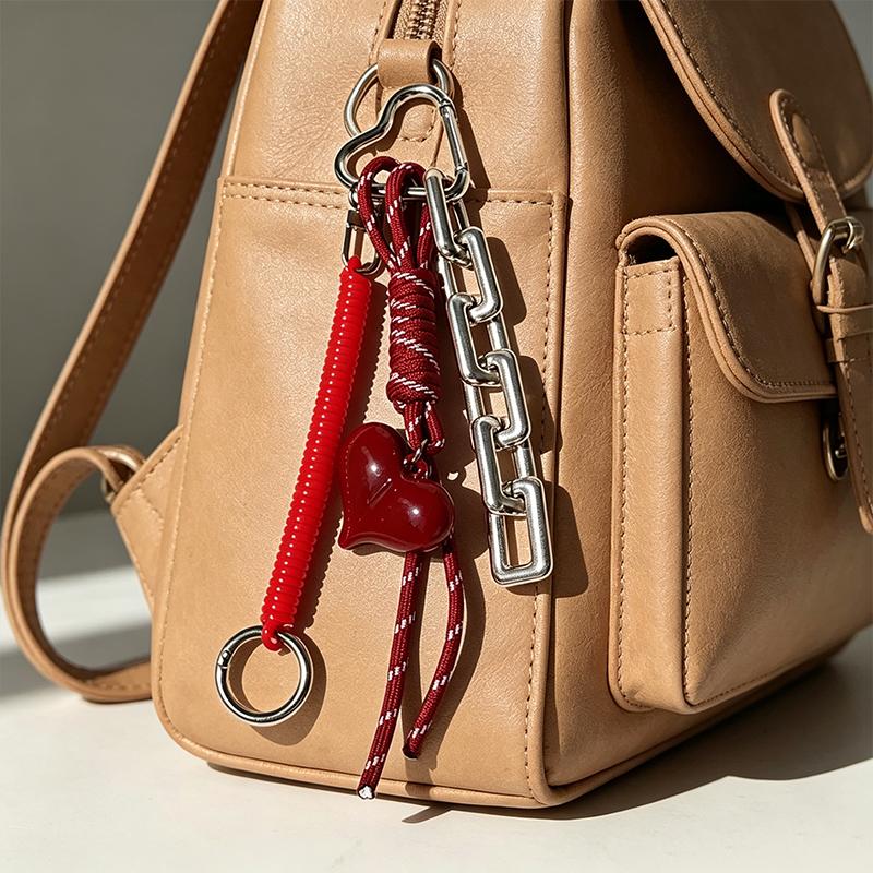 Yogodlns Bag Keyring Braided Women with Spring Rope Red Heart Hanging Decorations Bag Charm Luxury Gift
