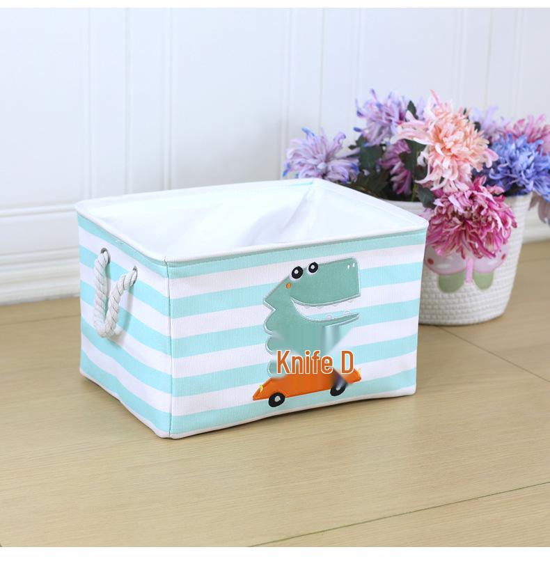 Children's Cartoon Embroidery Storage Bucket - Fabric Cotton Linen Organizer for Toys, Laundry, and Sundries.