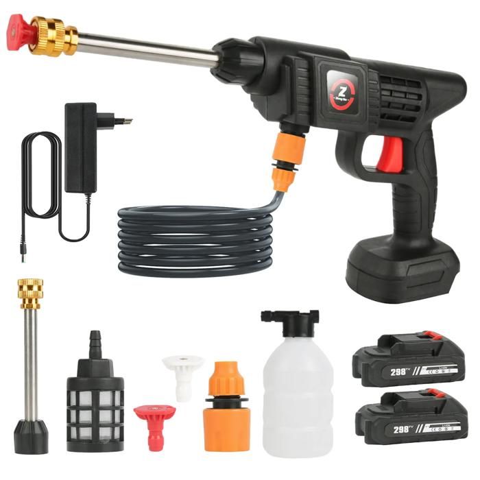Cordless Washing Gun, 21V, 200W, 50BAR Water Pressure, 2 A Batteries, Electric