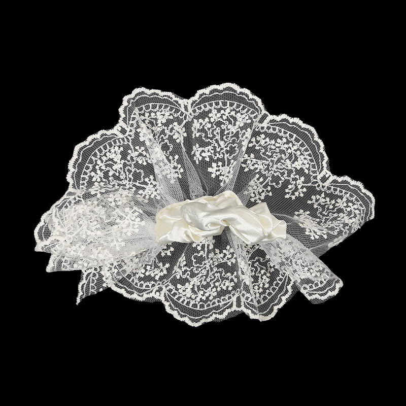 Sweet Double Layered Lace Flower Hair Scrunchies For Women Long Ribbon Bow Tie Girls Big Ruffles Bands Accessorie