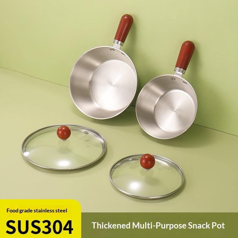 Mały rondel z drewnianym uchwytem ze stali nierdzewnej Patelnia do sosów Patelnia do makaronu na jedną porcję Patelnia do omletów Wielofunkcyjny garnek