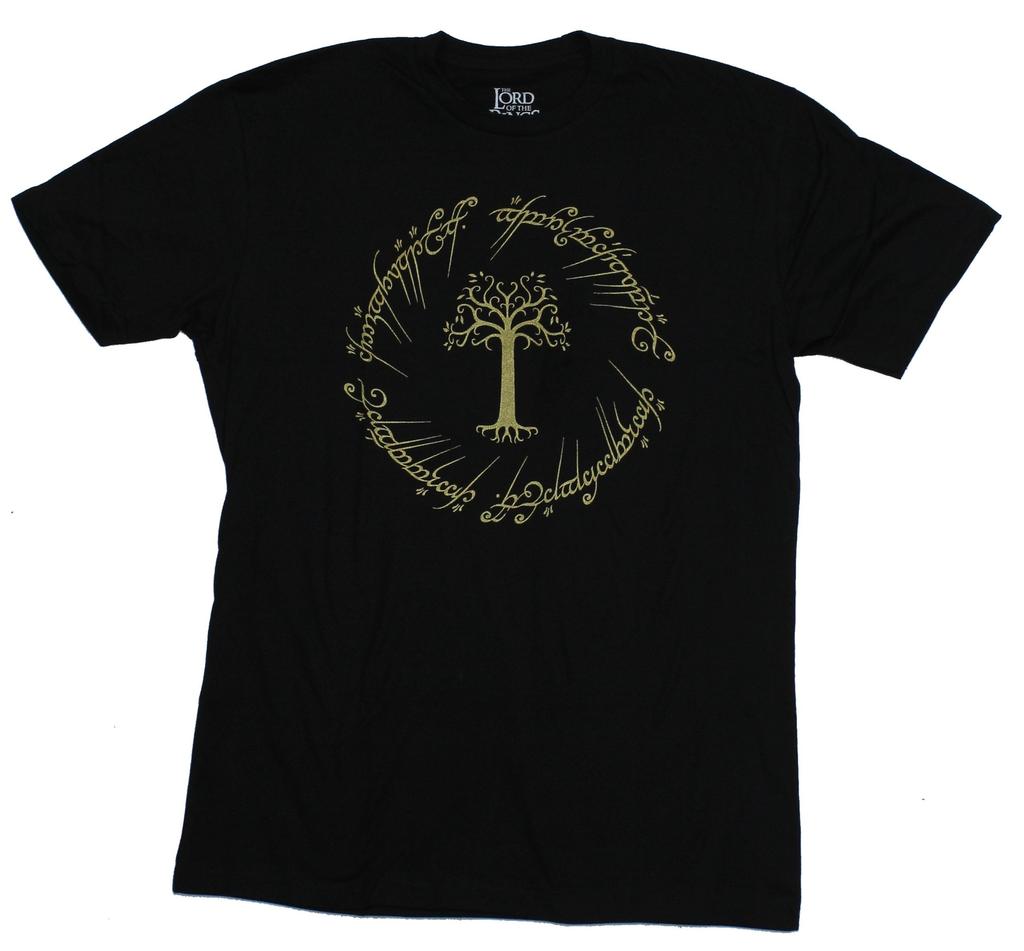Lord of the Rings Mens T-Shirt - One Ring Script & Tree Image