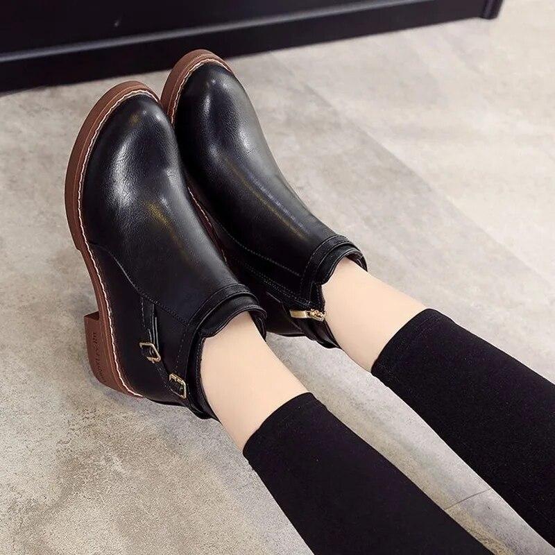 Botine de Damă Modă Retro Femeie Vârf Rotund Pantofi de Damă Toc Mic Cataramă Curea Botine Scurte