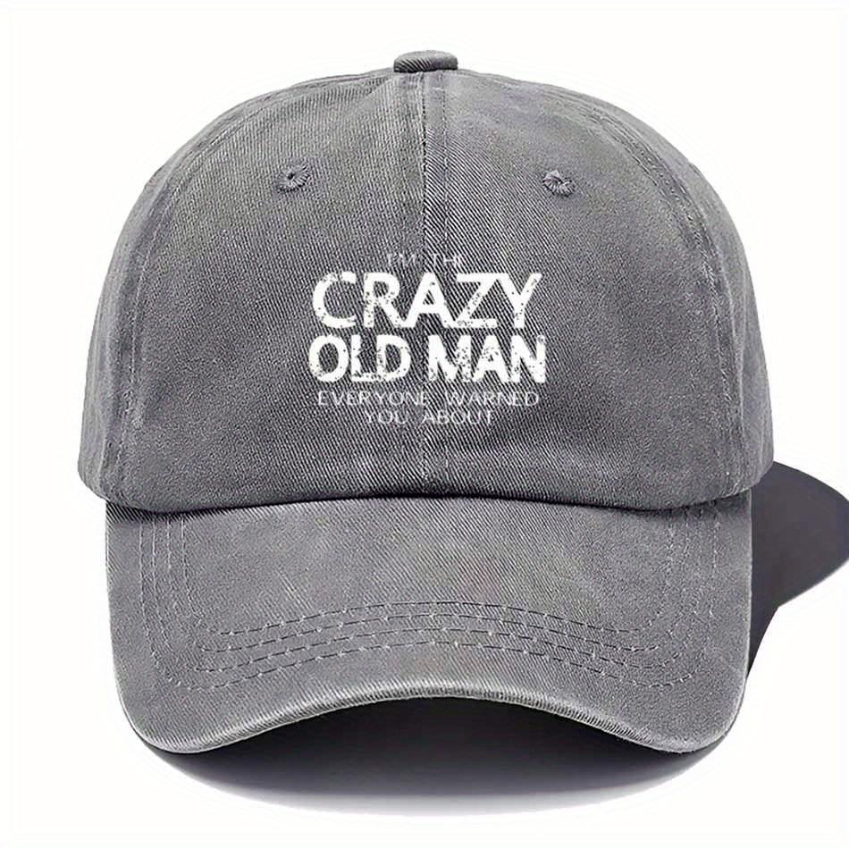 

Vintage Baseball Cap with In the Crazy Old for Man Text Adjustable Lightweight Sun Protection Black with White Lettering One Size