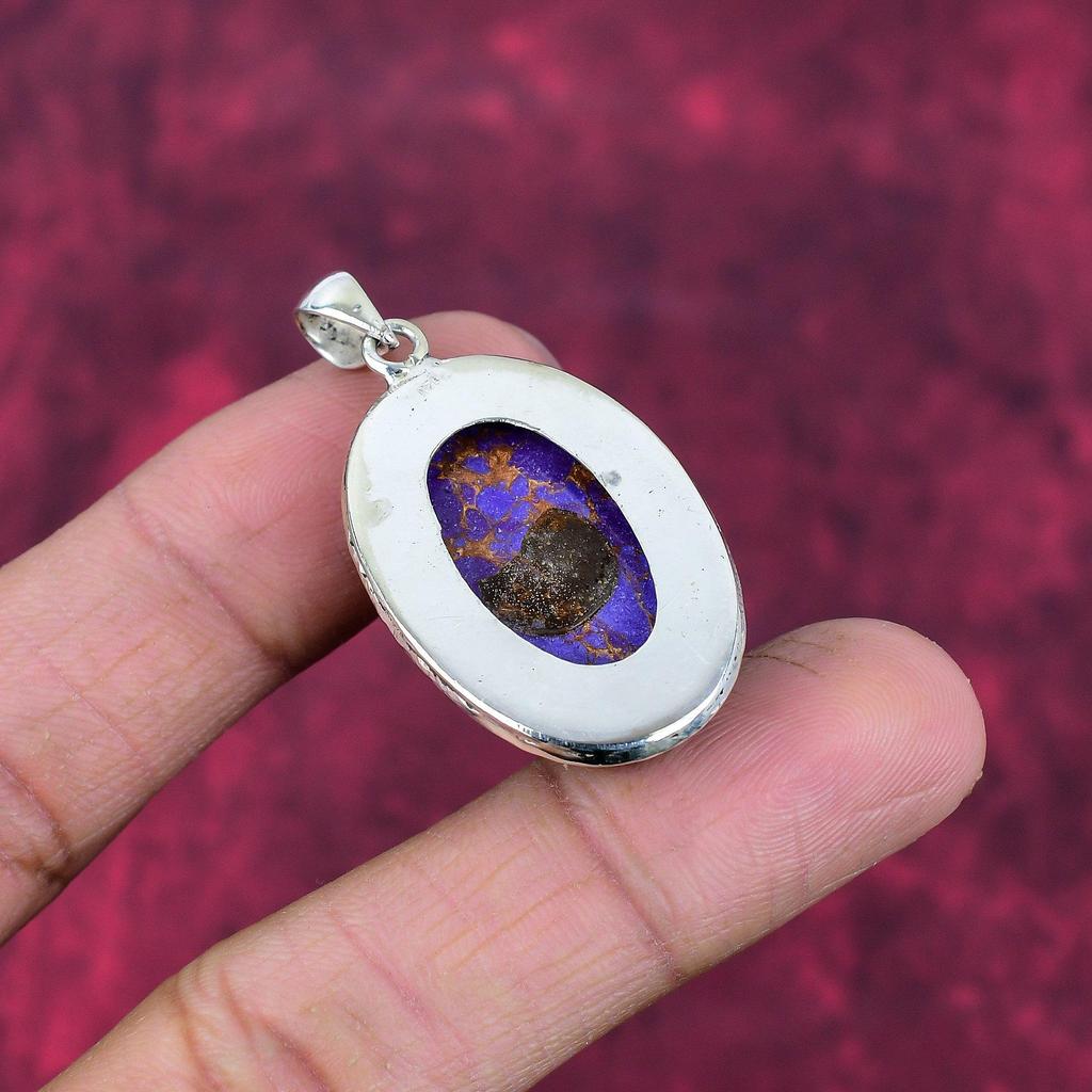 Purple Copper Turquoise Pendant, 925 Solid Sterling Silver Jewelry, Gemstone Pendant, Gift For Her Handmade Dainty Jewelry