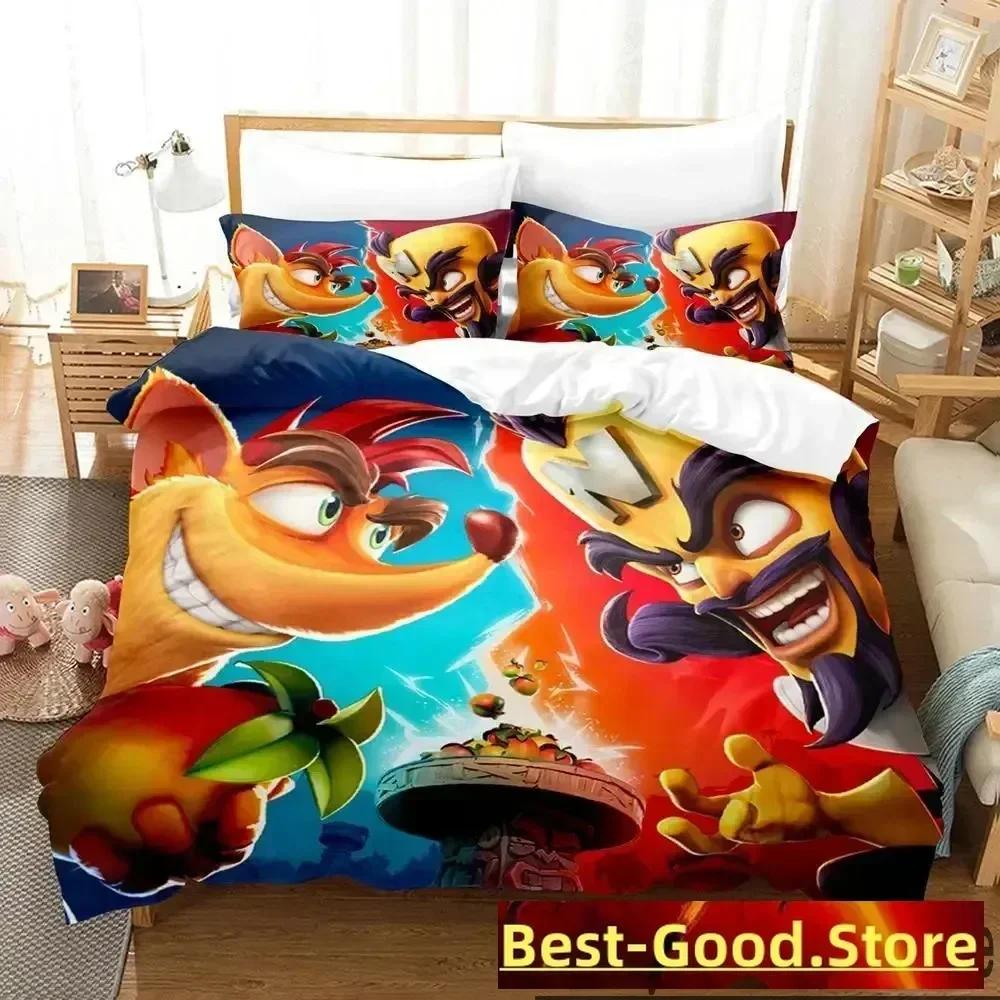 3D Print Crash Bandicoot Game Bedding Set Duvet Cover Sheet Printed Bed Set Pillowcase Full Queen King Size Comforter Bedroom