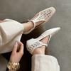 Soft! Square Head Woven T-strap Small Leather Shoes Retro Genuine Leather Mary Jane Shoes Women's 2025 New Shallow Hollow Single Shoes