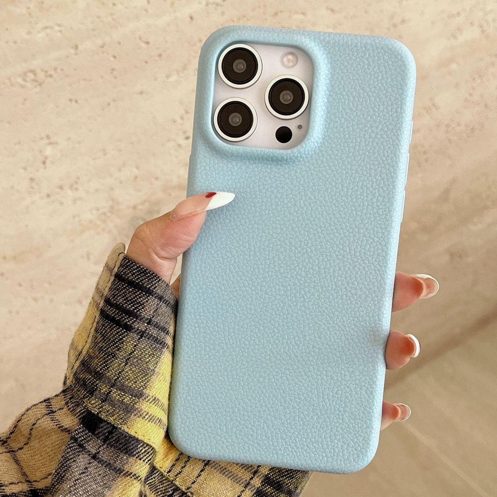 Solid Color Leather Texture Phone Case for iPhone 14/15/16 Pro Max