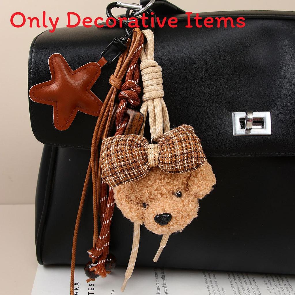 Miu Plush Dog Keychain With Bowknot Hanging Decor For Bag Accessories