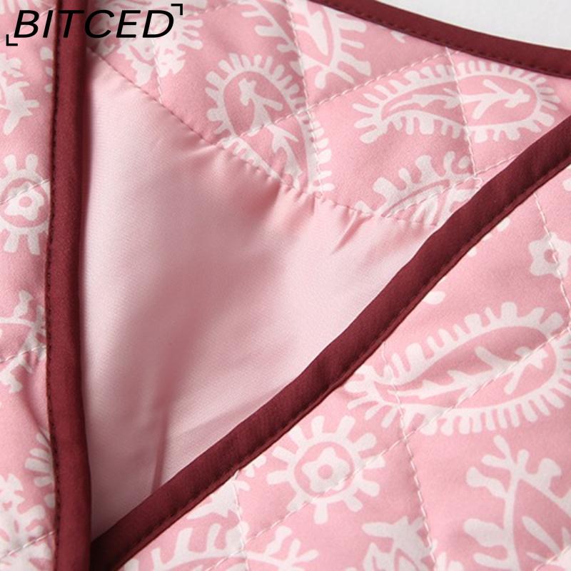 BITCED Women's Autumn/Winter Fashion Casual V-Neck Printed Quilted Cotton Patchwork Jacket