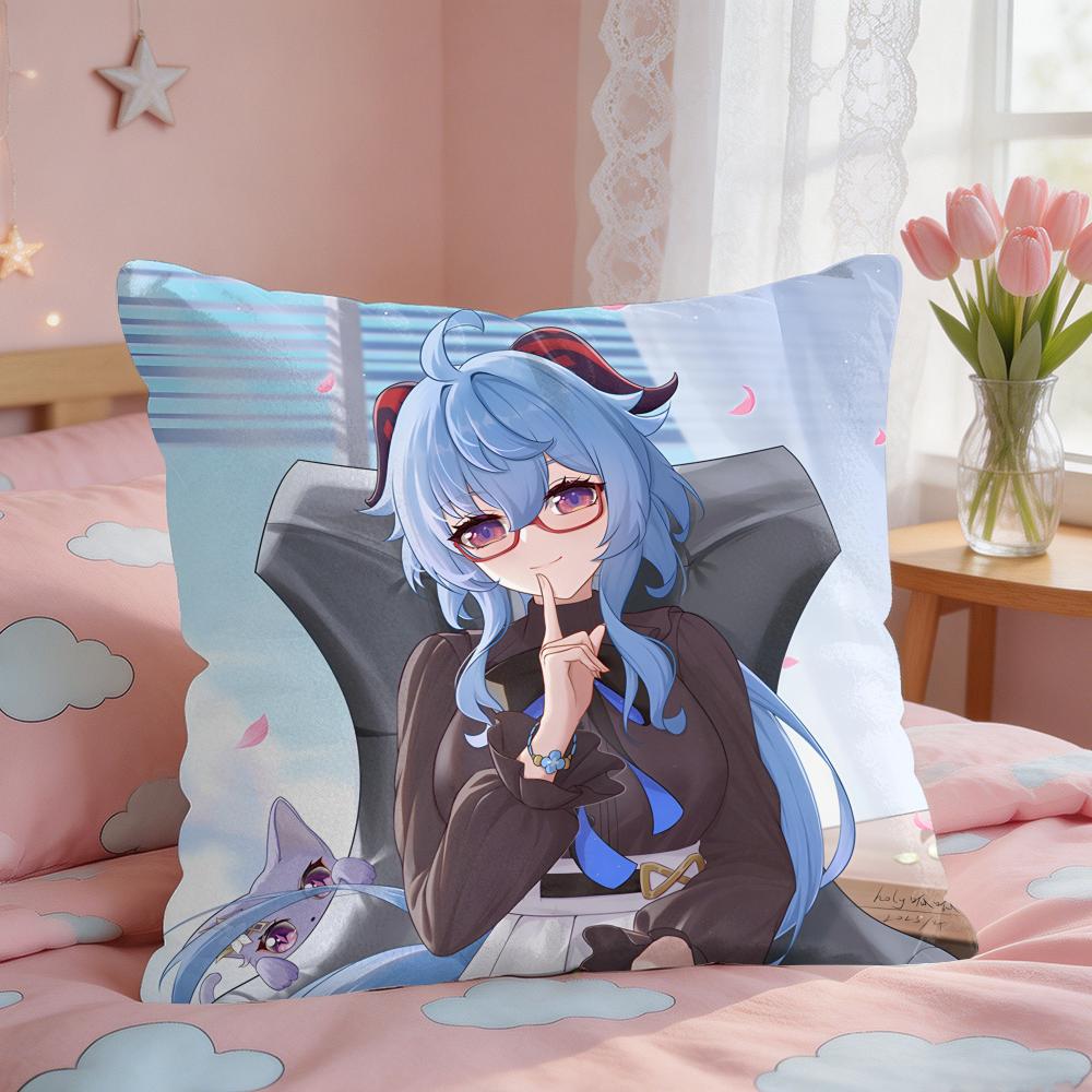 Ganyu Genshin Impact Cushion Cover Square Short Plush Pillow Case Living Room Sofa Home Decor Funda X
